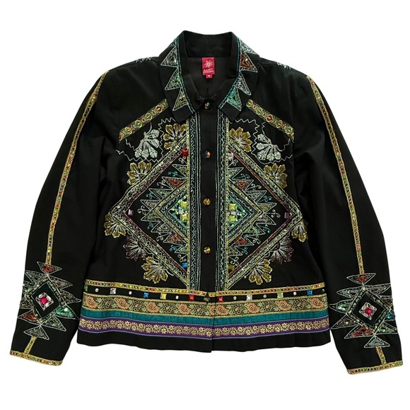 Sandy Starkman Jackets & Blazers - Sandy Starkman Women's Embroidered Beaded Black & Multicolored Jacket Med W451